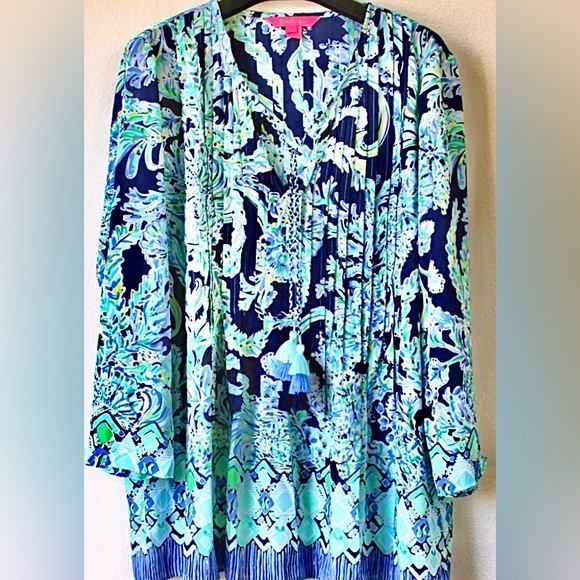 LILLY PULITZER Marilina High Tide Navy Scuba Doo Engineered Tunic (M) *NWT!👗🔖* - Picture 2 of 16
